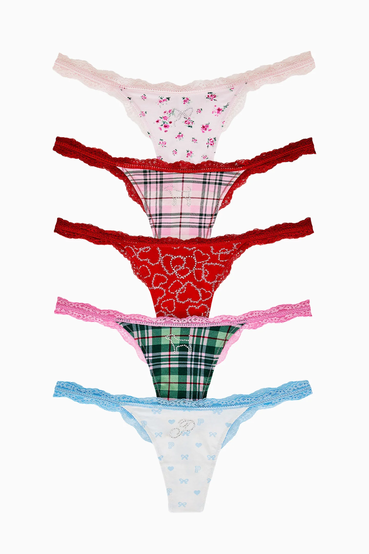 PINK x LoveShackFancy Wink Cotton Thong Panties - Pack of 5 - Image 3