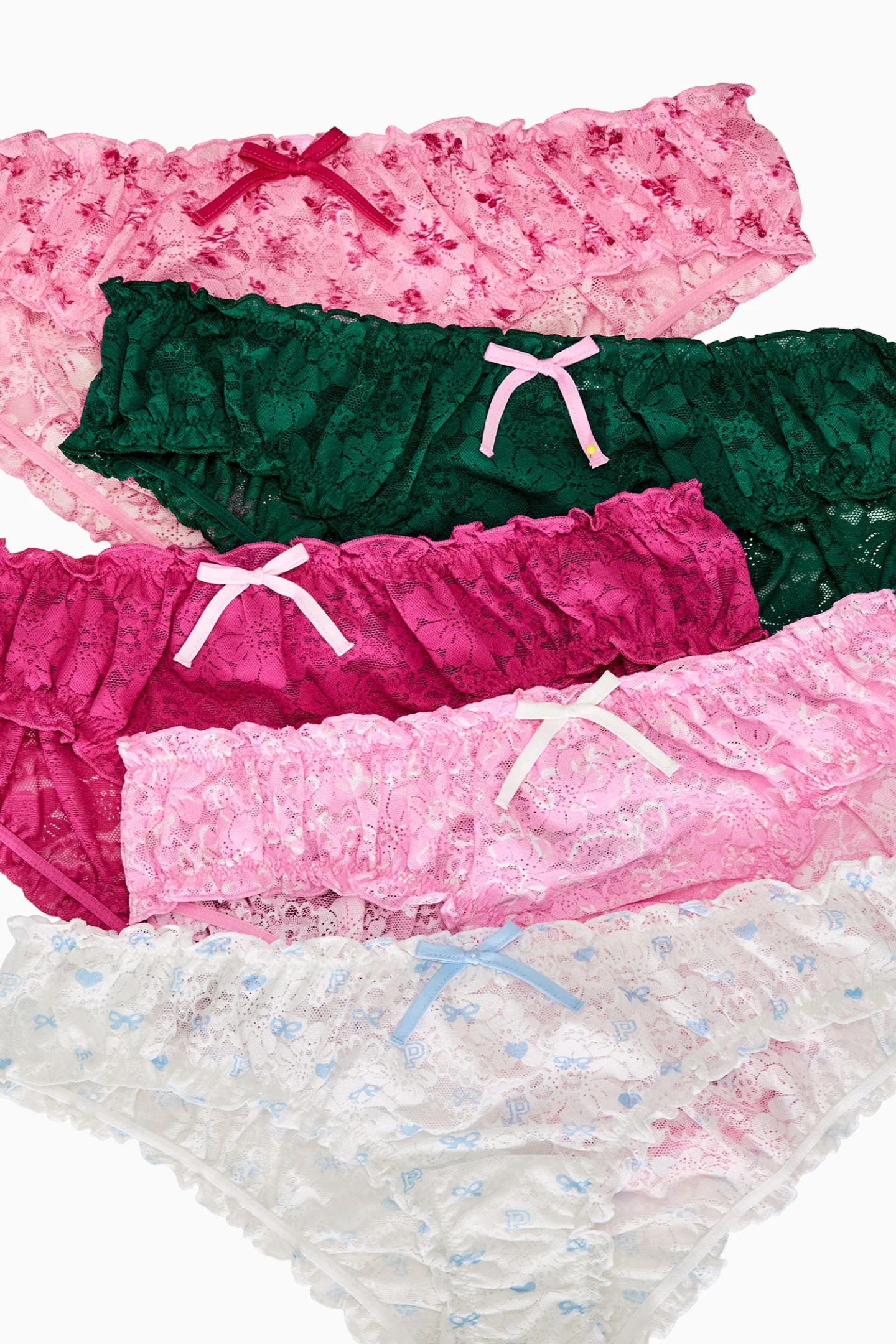 PINK x LoveShackFancy Wink Lace Ruffle Cheeky Panties - Pack of 5 - Image 3