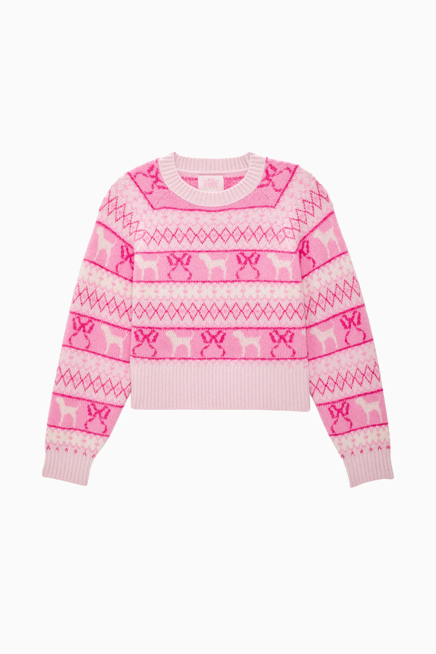 PINK x LoveShackFancy Fairisle Crew Boxy Full Sleeve Sweater - Image 7