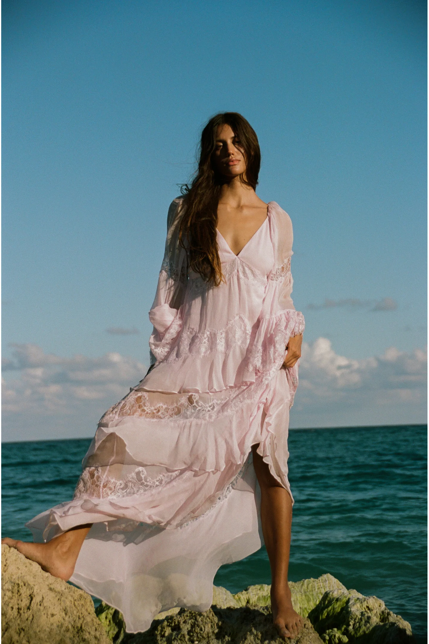 Devina Silk Chiffon Lace Maxi Dress - Image 2