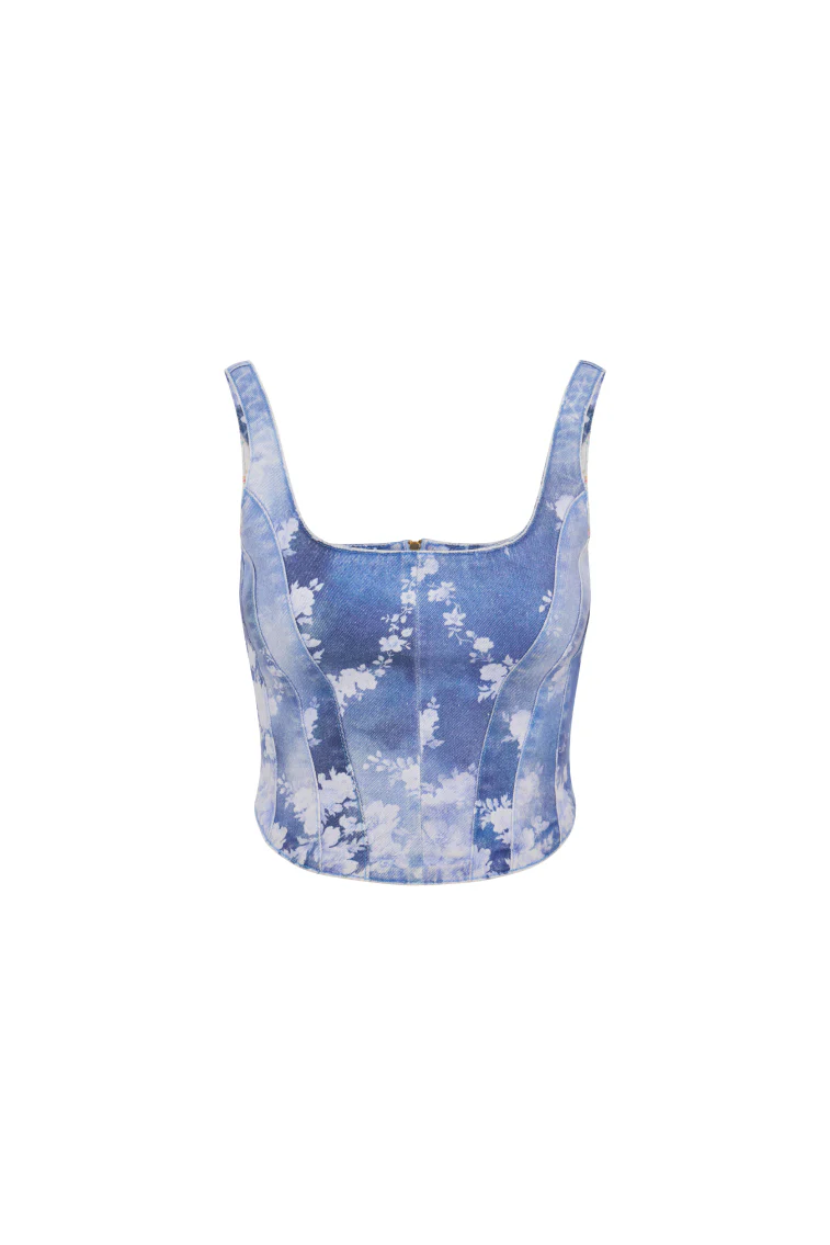 Emika Floral Denim Bustier Top - Image 6
