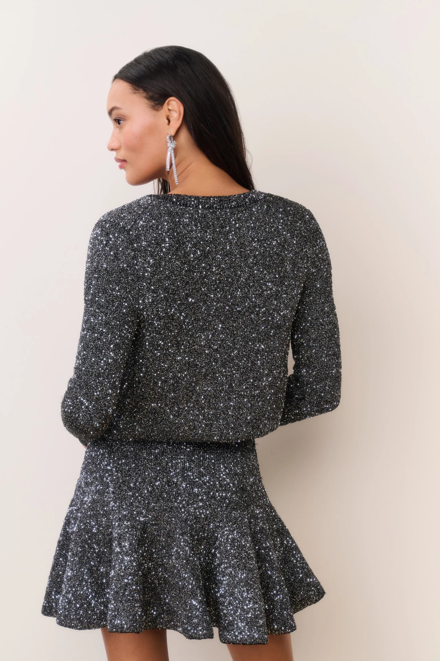 Ferra Sequin Stretch Knit Cardigan - BLACK - Image 5