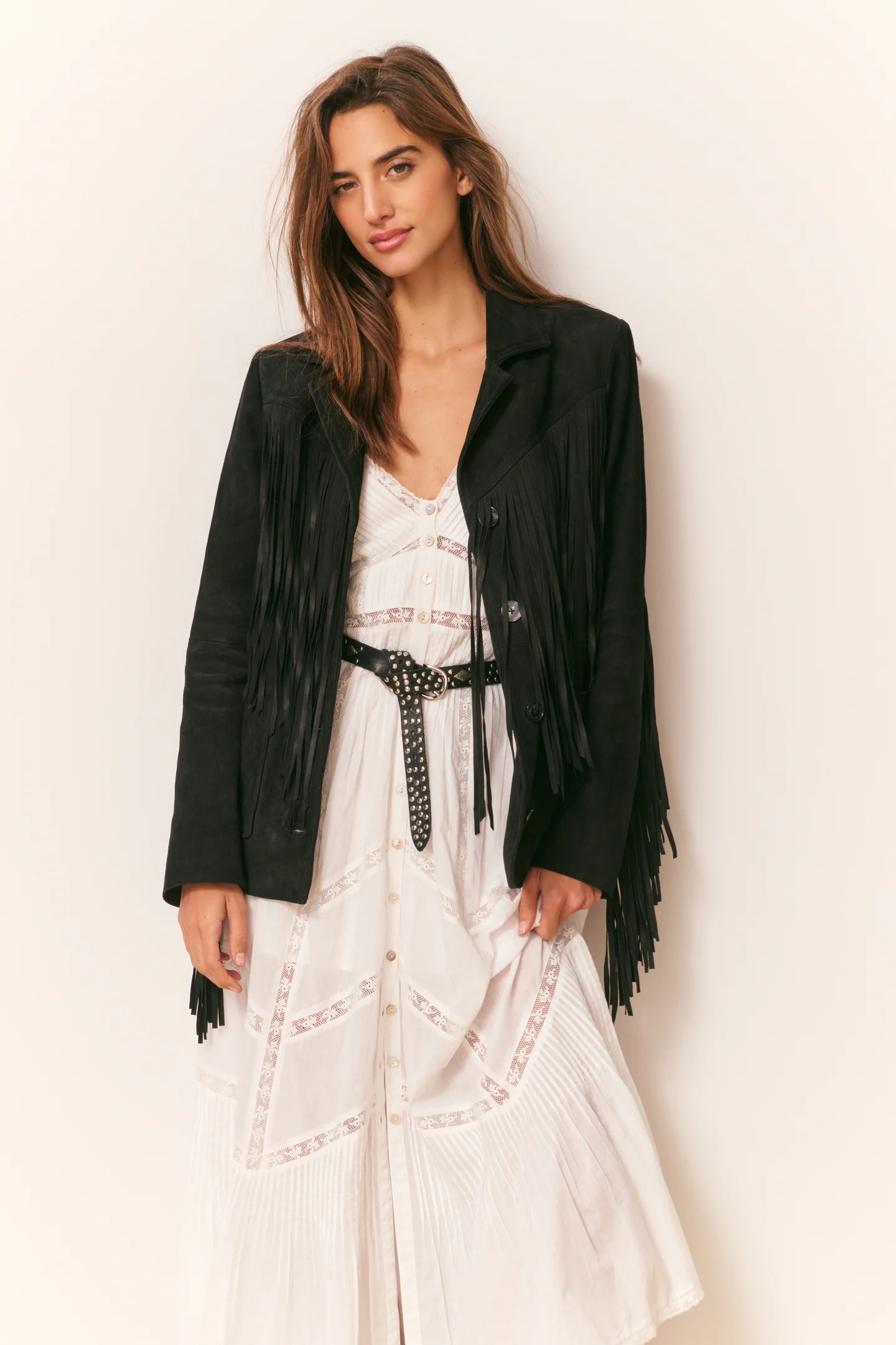 Geraline Black Suede Fringe Jacket - Image 2