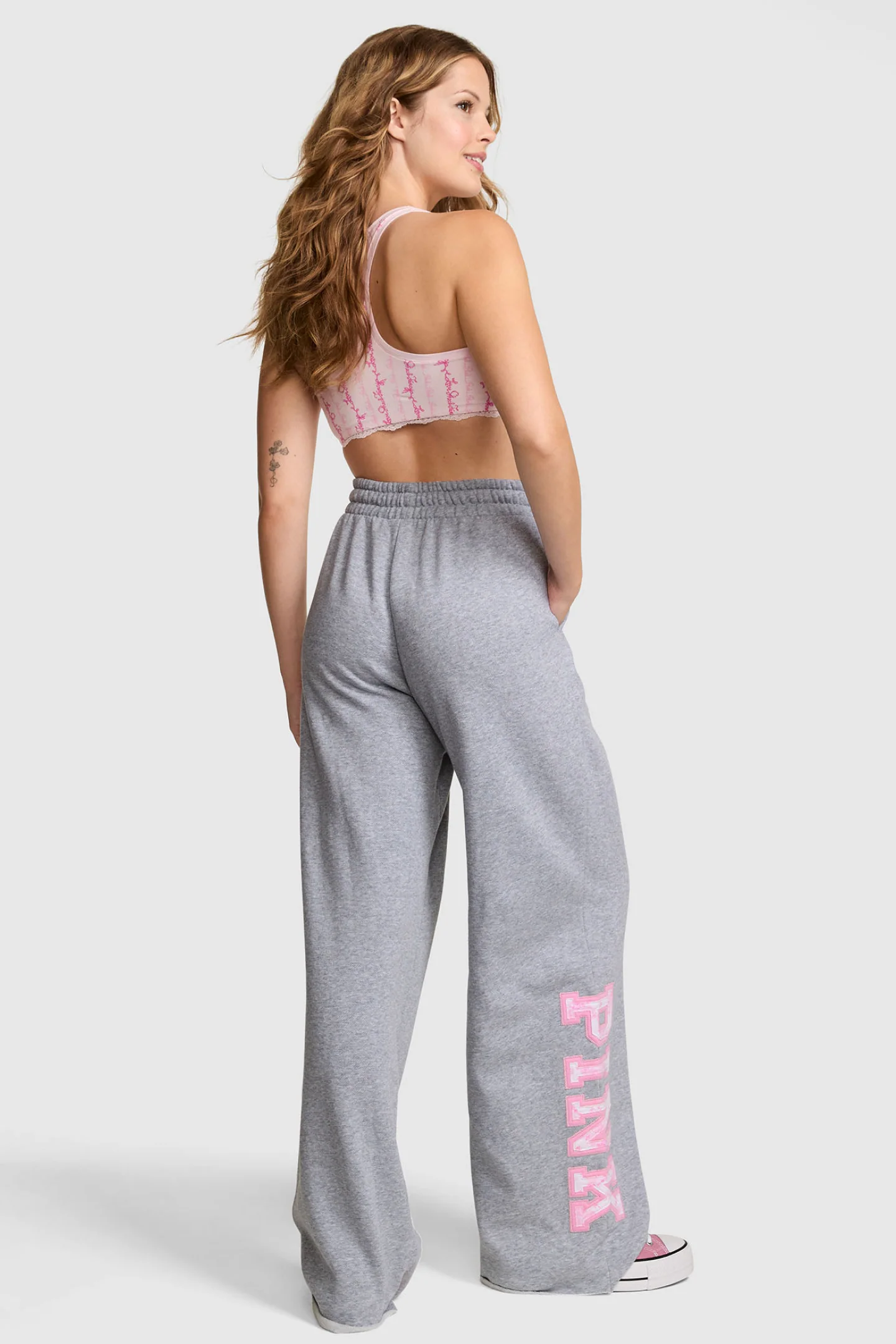 PINK x LoveShackFancy Wide-Leg Sweatpants - VS MEDIUM HEATHER GREY - Image 4