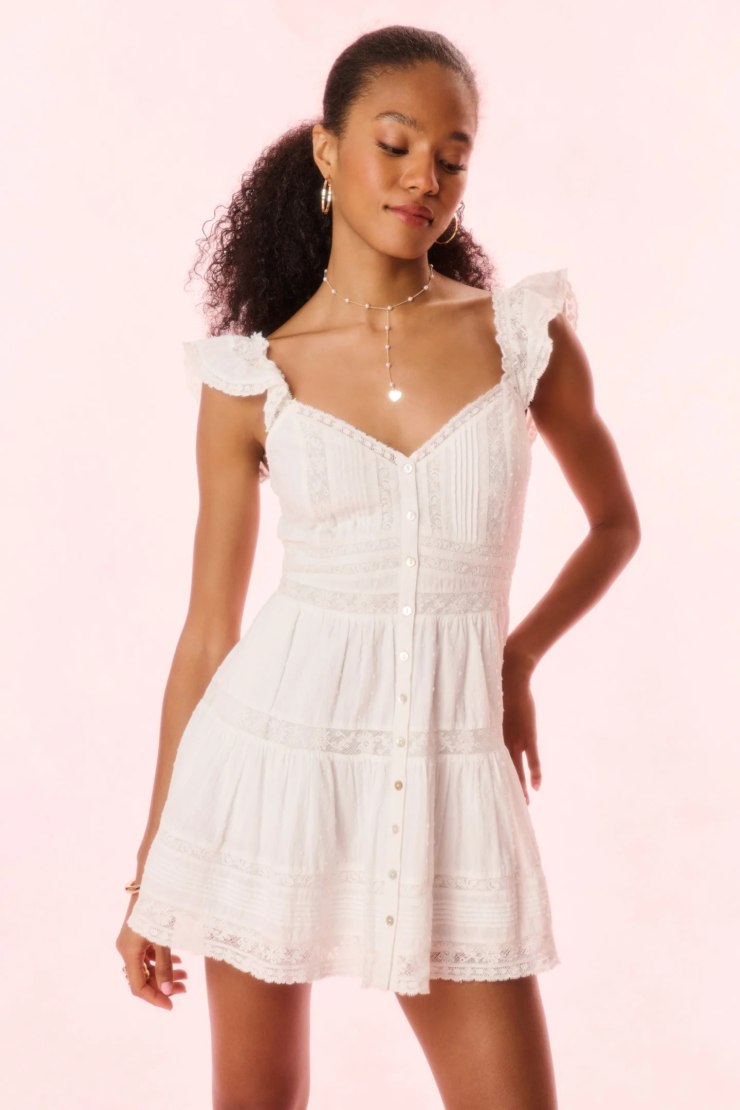 Rietta Cotton Lace-Trimmed Mini Dress - OPTIC WHITE
