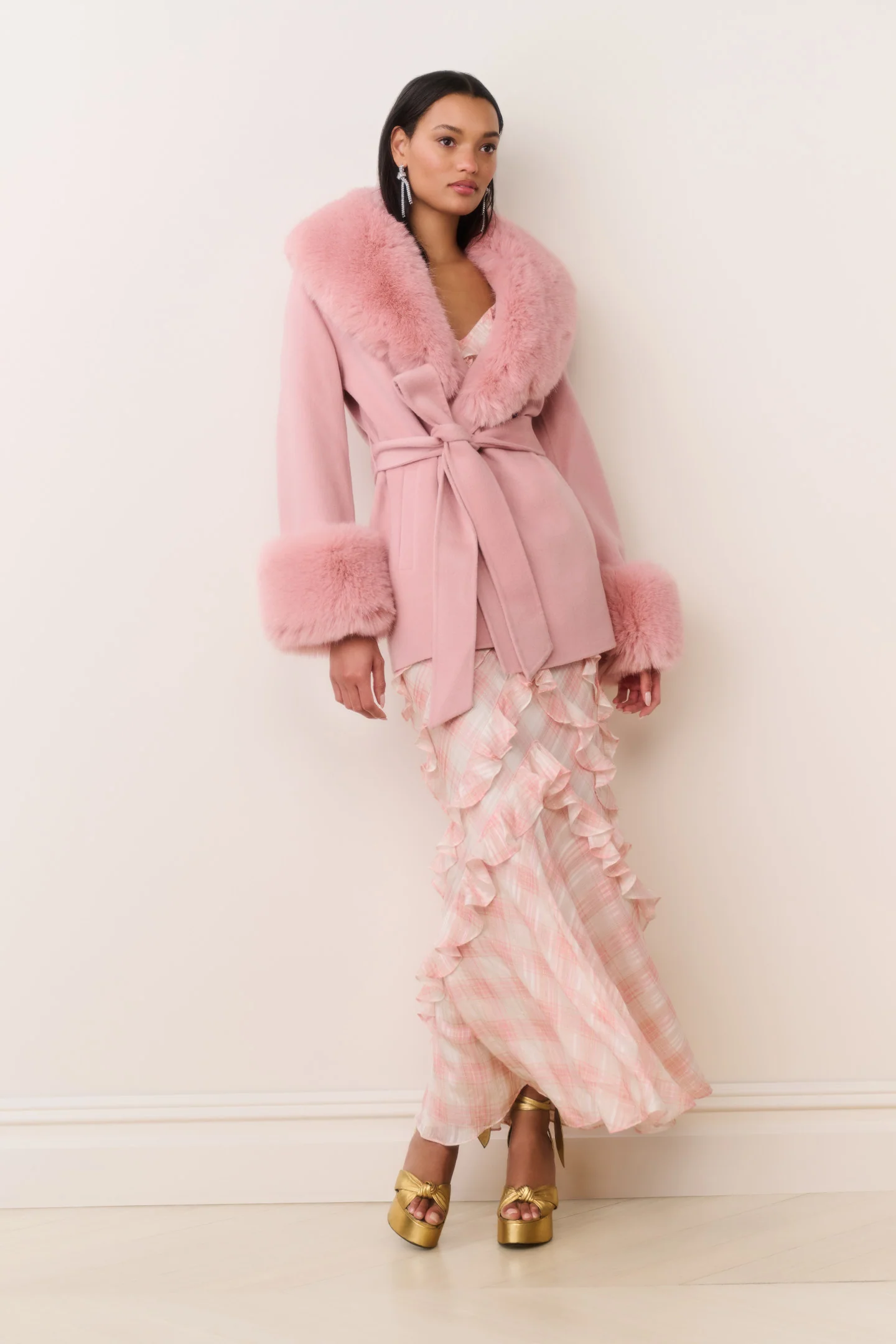 Rosen Faux Fur Wool Wrap Coat - Image 2