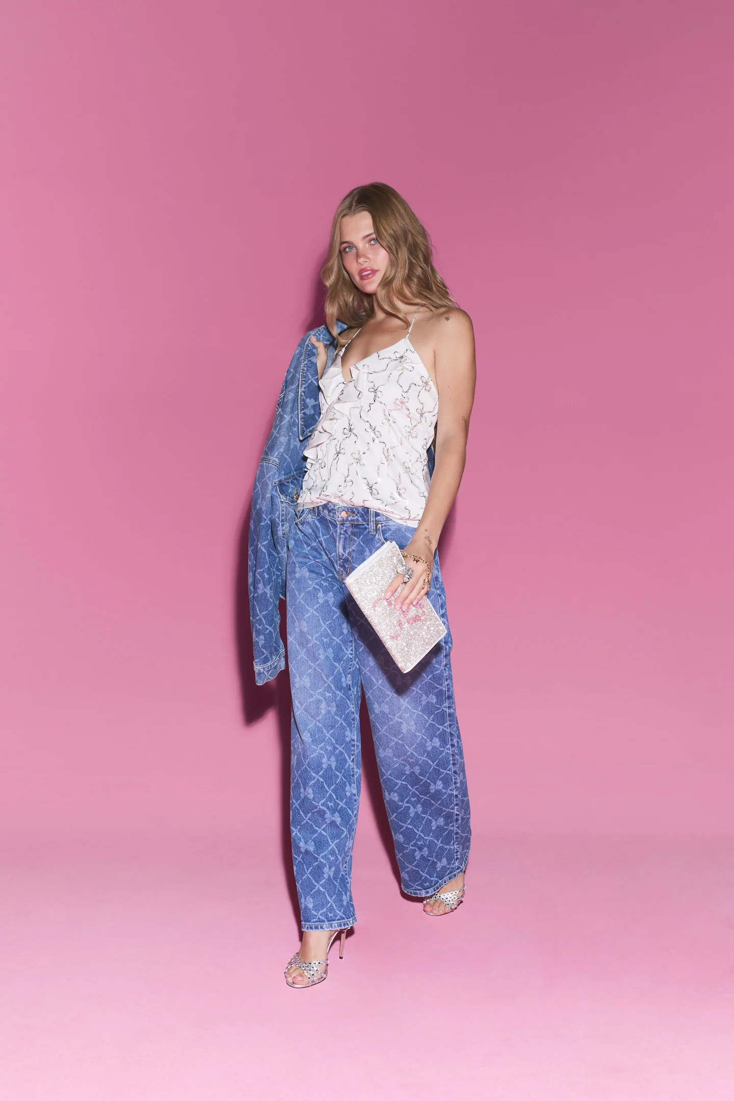 PINK x LoveShackFancy Satin Flounce Halter Top - Image 3